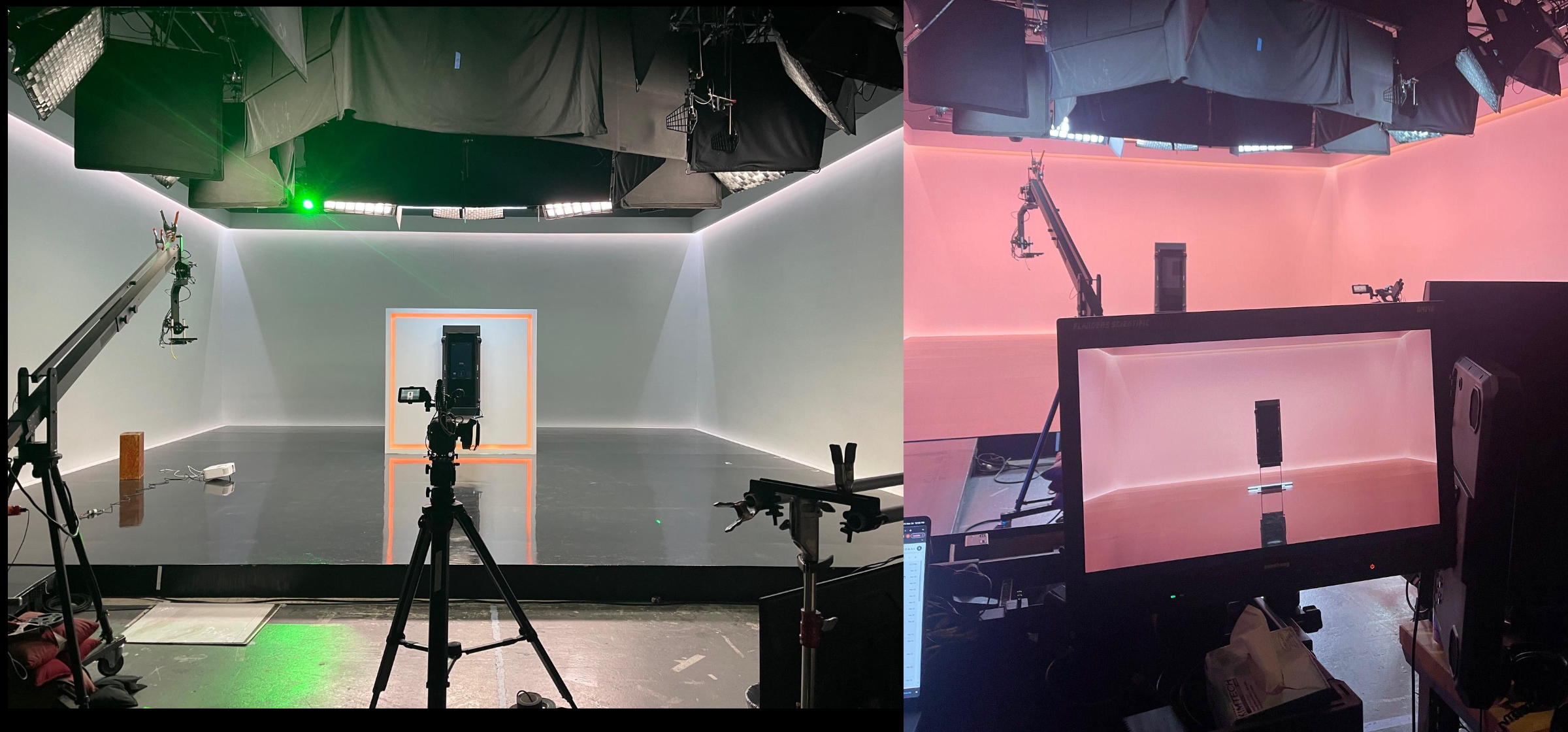 Tonal studio set build, showing lighting rigs and camera setup on the production floor