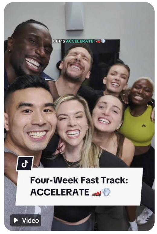 Four-Week Fast Track Accelerate social video card featuring the coaching team